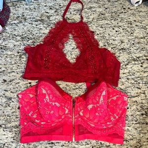 ❤️ EUC VICTORIAS SECRET 2 Bras - front zip corset bra 36D and Red soft bra L
